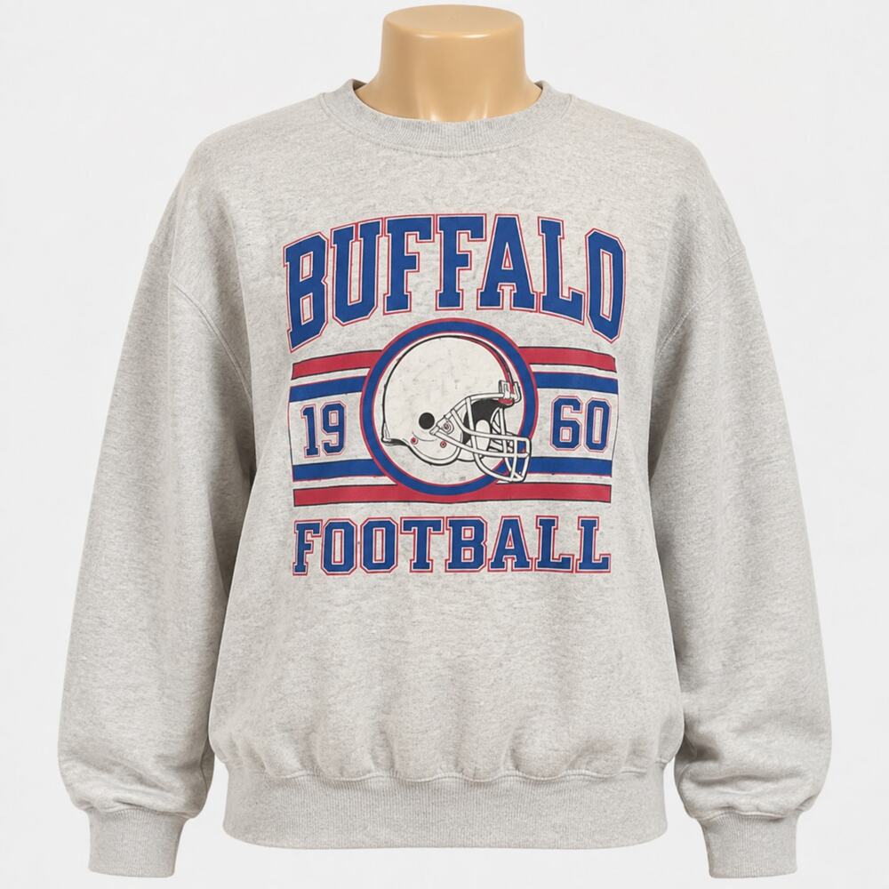 Buffalo Football Crewneck Sweatshirt Men's Large Gildan Gray Cotton Blend